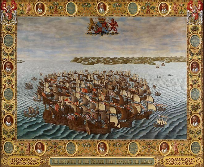 Painting of the discovery of the Spanish Fleet opposite the Lizard.