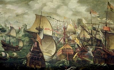 The English attacked the Spanish ships off Gravelines.