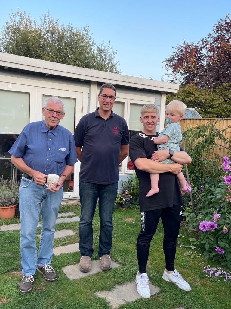 : l-r Ted, Mark and Jamie Sellwood with Jamie’s son Ezra.